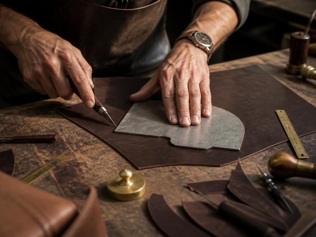The cut — Panels are marked and cut around the hide's natural markings, so the leather's best face falls where you will see and touch it most