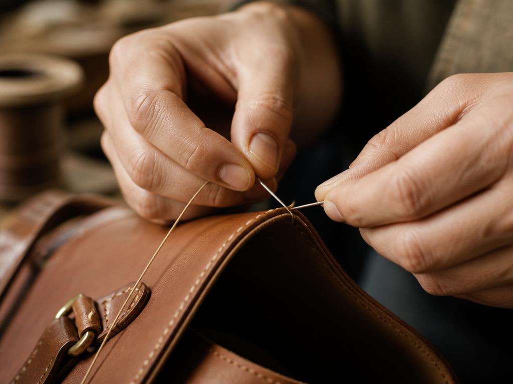 The hand — Edges are pared, folded, burnished and stitched by hand